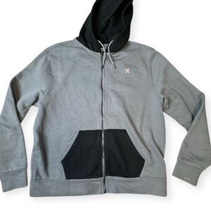 HURLEY Men’s Gray Black Long Sleeve Full Zip Fleece Lined Hoodie Sweatshirt Size